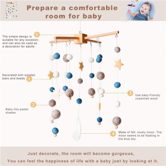 Baby Crib Mobile Wooden Wind Chime Bed Bell, Nursery Mobile Crib - Picture 3 of 5